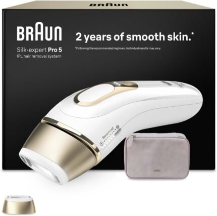 Braun Smart IPL Geräte Haarentfernung Silk·expert Pro 5 — Professionelle Dauerhafte und Schmerzfreie Laser Haarentfernung für Zuhause, Designed in Germany — Inkl. Etui, 1 Aufsatz — PL5100, Weiß/Gold