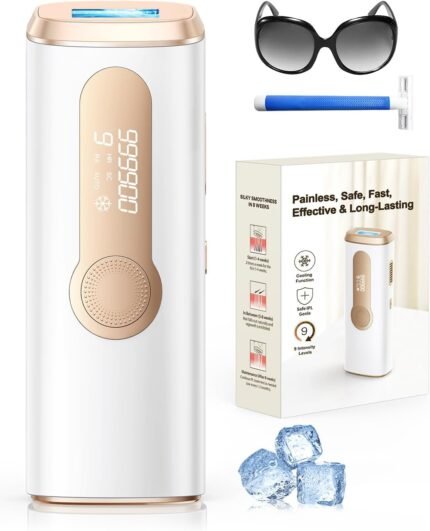 Haarlosy IPL Geräte Haarentfernung Laser mit Kühlfunktion, Schmerzfreie Haarentfernungsgerät mit HR/SC/RA Erweiterte Funktionen,999,900 Lichtimpulse und 9 Energiestufen für Körper, Gesicht, Bikini