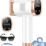 21J IPL Geräte Haarentfernung mit 8℃ Eiskühlsystem, Laser Haarentfernung 9 Stufen & 600 NM Rotlicht, LCD-Touchscreen IPL Haarentfernungsgerät für Frauen Männer, Gesicht Arm Bikinizone Körper, Gold