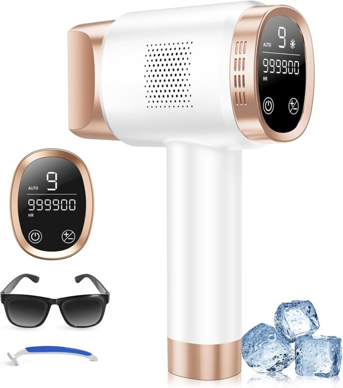 21J IPL Geräte Haarentfernung mit 8℃ Eiskühlsystem, Laser Haarentfernung 9 Stufen & 600 NM Rotlicht, LCD-Touchscreen IPL Haarentfernungsgerät für Frauen Männer, Gesicht Arm Bikinizone Körper, Gold