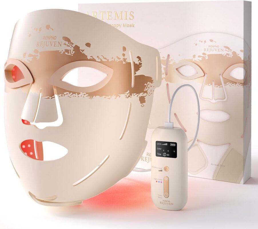 RENPHO LED-Rotlicht-Gesichtsmaske, Ein großartiges Valentinstagsgeschenke, Led Maske Gesicht Mit 324 LED-Lampen für eine umfassende Abdeckung des Gesichts, Drei Beleuchtungsmodi und kabelloses Design