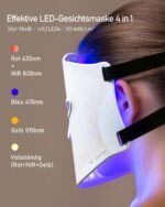 LED Maske Gesicht, Rotlicht Maske Gesicht, Vier Modi, drei Ebenen, Blaues Licht, Aufbewahrungstasche, Kopfband, Augenpolster, für Büro und Zuhause, Geschenk für Mutter, Mädchen (weiß)