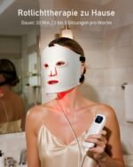 LED Maske Gesicht, Rotlicht Maske Gesicht, Vier Modi, drei Ebenen, Blaues Licht, Aufbewahrungstasche, Kopfband, Augenpolster, für Büro und Zuhause, Geschenk für Mutter, Mädchen (weiß)