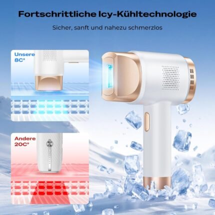 21J IPL Geräte Haarentfernung mit 8℃ Eiskühlsystem, Laser Haarentfernung 9 Stufen & 600 NM Rotlicht, LCD-Touchscreen IPL Haarentfernungsgerät für Frauen Männer, Gesicht Arm Bikinizone Körper, Gold