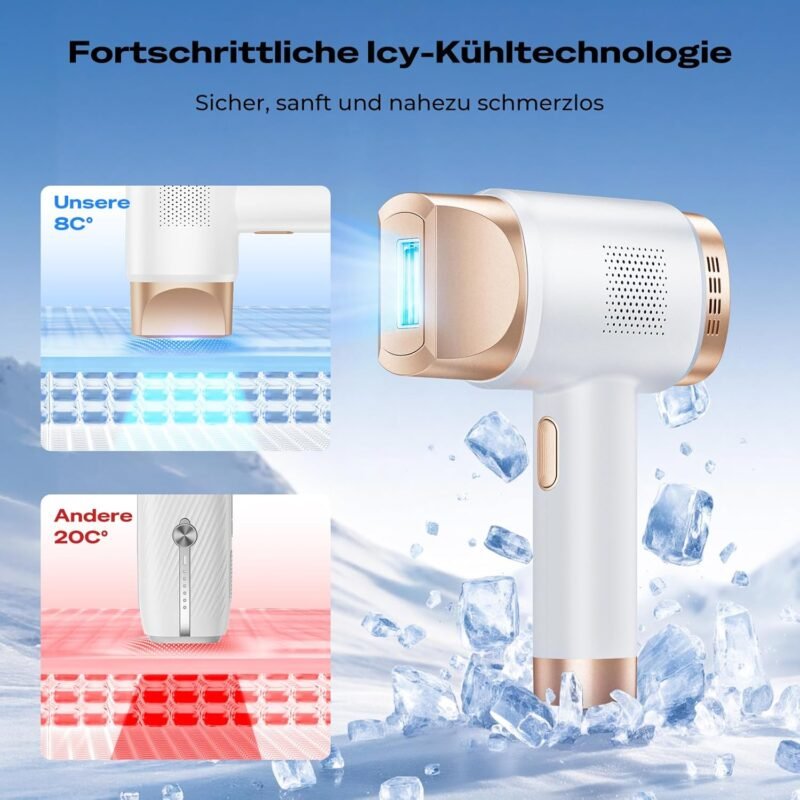 21J IPL Geräte Haarentfernung mit 8℃ Eiskühlsystem, Laser Haarentfernung 9 Stufen & 600 NM Rotlicht, LCD-Touchscreen IPL Haarentfernungsgerät für Frauen Männer, Gesicht Arm Bikinizone Körper, Gold