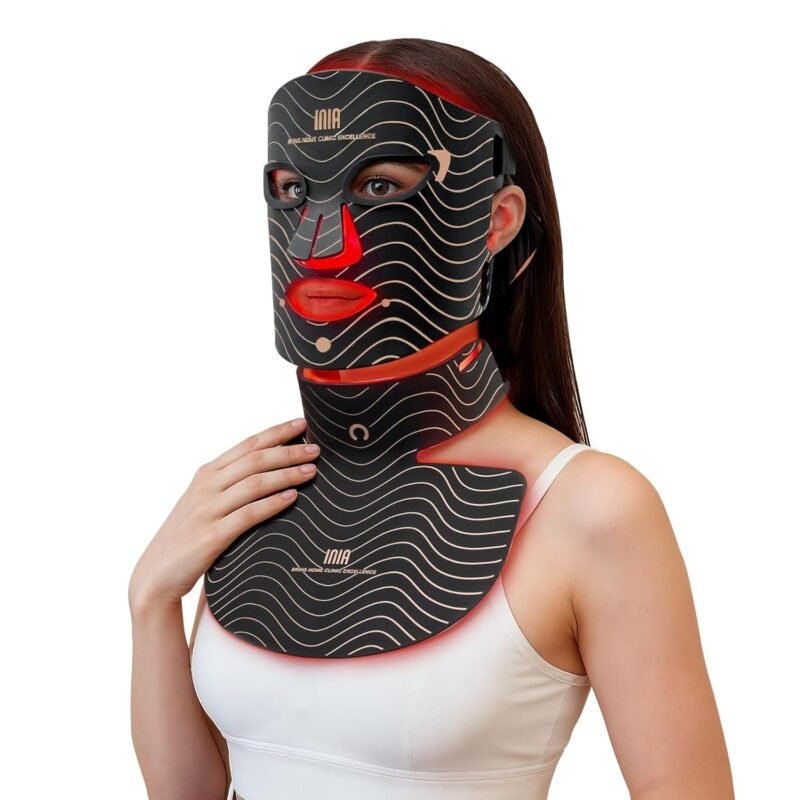 Rotlicht-Therapiemaske für Gesicht und Hals – 4 Lichtmodi mit 850 nm NIR, roter, gelber und blauer LED-Lichttherapie, wiederaufladbare LED-Gesichtsmaske mit 2600 mAh für Anti-Aging, Hautstraffung
