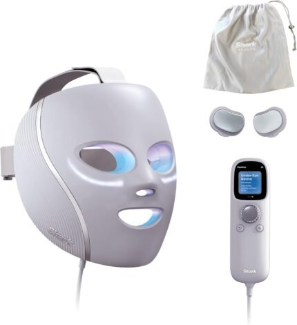Shark CryoGlow LED Maske, Lichttherapie Maske, Kühlung der Augenpartie, Anti-Aging, Hautklärung, rote/blaue LED, Rotlichtlampe Gesicht, USB-C, Fernbedienung, Schönheitsgeschenke, Kühles Lila FW312EUPL