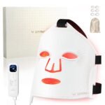 LED Maske Gesicht, Rotlicht Maske Gesicht Fünf Modi, Fernbedienung, 4000 mAh, Aufbewahrungstasche, Kopfband, Augenpolster, für Büro und Zuhause, Geschenk für Mutter, Mädchen (schwarz)