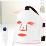 LED Maske Gesicht, Rotlicht Maske Gesicht, Vier Modi, drei Ebenen, Blaues Licht, Aufbewahrungstasche, Kopfband, Augenpolster, für Büro und Zuhause, Geschenk für Mutter, Mädchen (weiß)