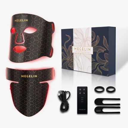 MEGELIN Led Rotlichttherapie Gesicht & Hals Maske, 7 Farben Led Lichttherapie Gesichtsmaske, Infrarot-Rotlicht-Therapie-Maske