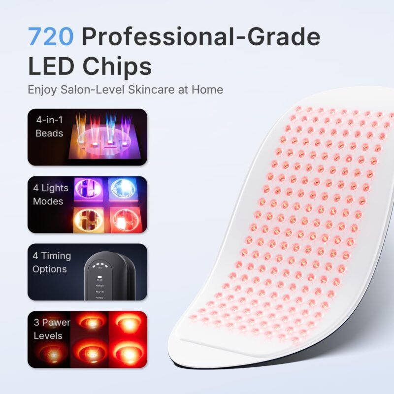 Photon Rotlichttherapie, FDA registriert, LED Gesichtsmaske mit QuadChip™ Technologie, 720 LEDs, PDT-Gerät mit Nahinfrarot für professionelle Hautpflege für Gesicht & Körper