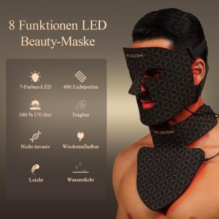 MEGELIN Led Rotlichttherapie Gesicht & Hals Maske, 7 Farben Led Lichttherapie Gesichtsmaske, Infrarot-Rotlicht-Therapie-Maske