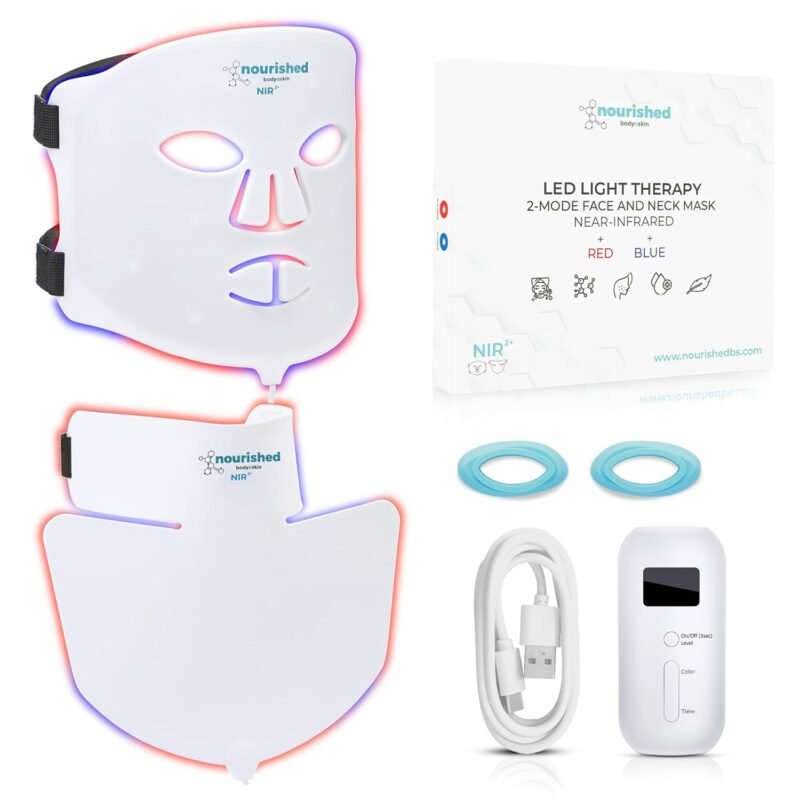 LED-Gesichts- und Nackenmaske mit Nahinfrarot - Blaue, rote Lichttherapie für das Gesicht - 228 LEDs - Hautpflegegerät gegen Falten, Anti-Aging