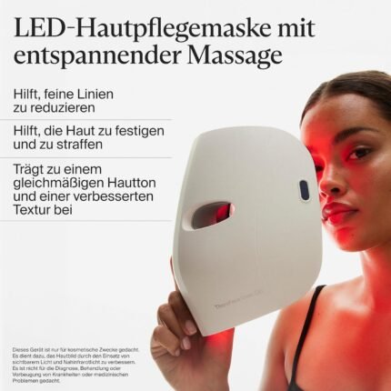 Therabody Mask Glo, LED Face Mask with Red, Blue, & Infared Light, Vibrating Massage, Cordless Design, Adjustable Straps, and USB-C Charging