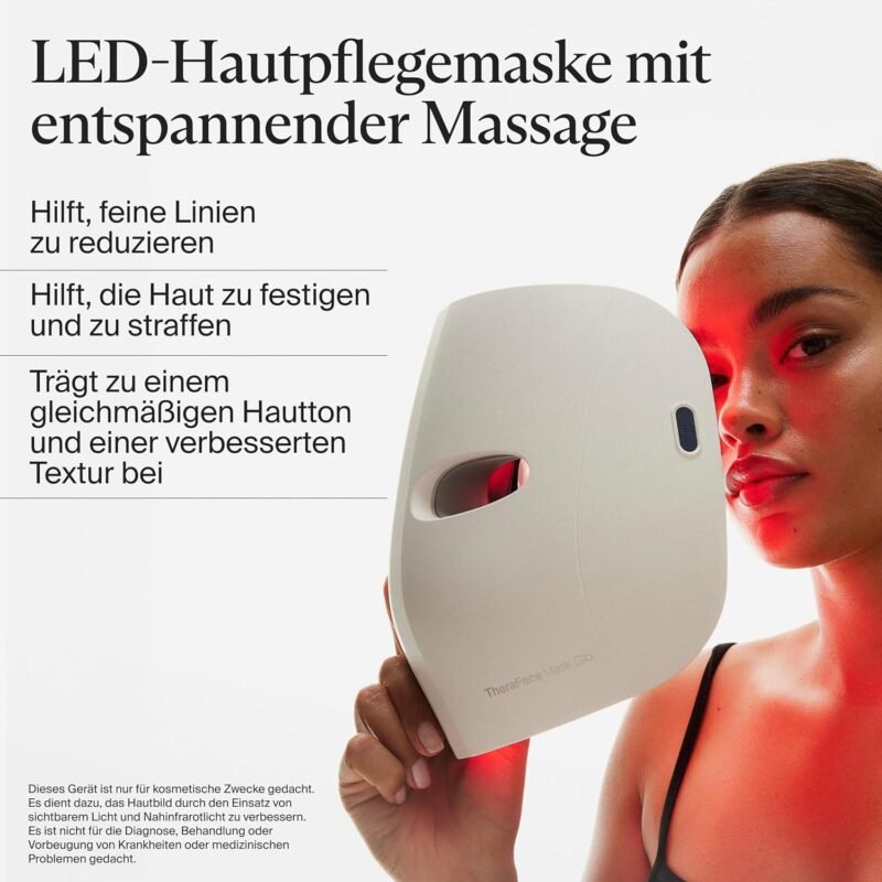 Therabody Mask Glo, LED Face Mask with Red, Blue, & Infared Light, Vibrating Massage, Cordless Design, Adjustable Straps, and USB-C Charging
